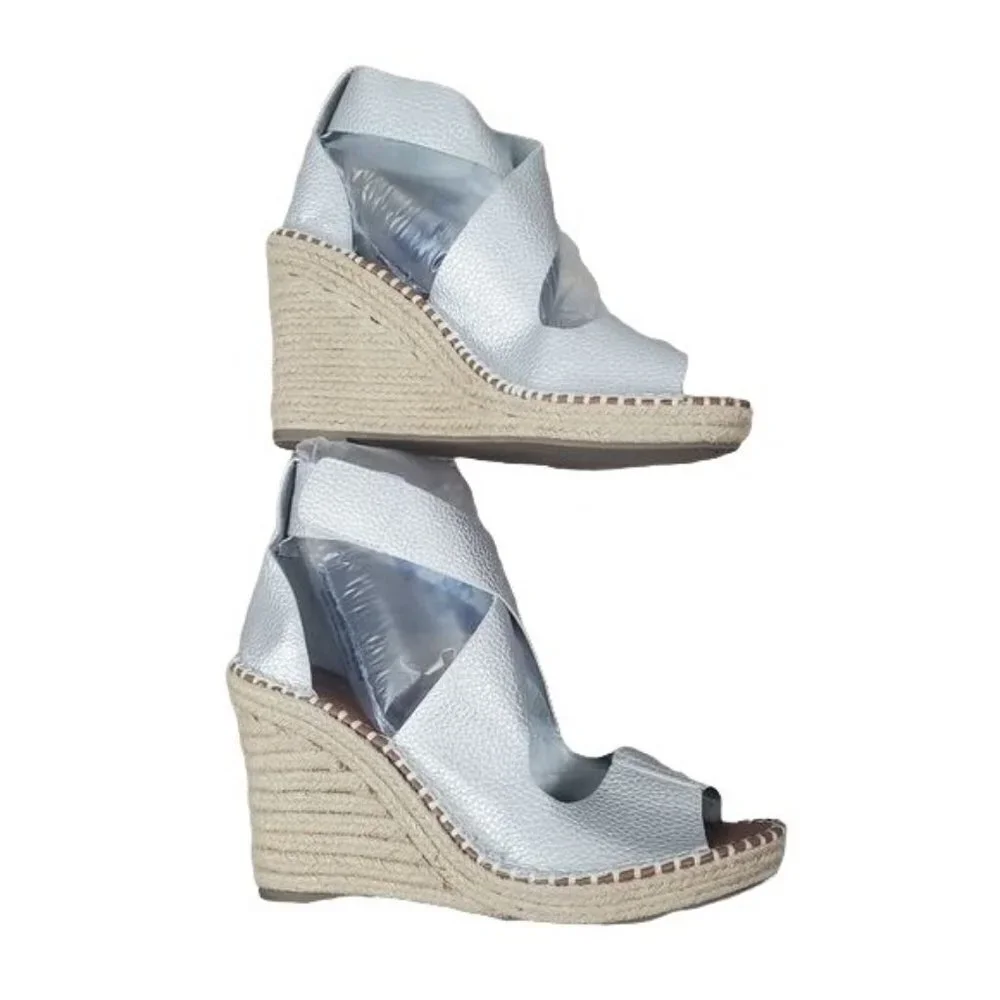 Charming Charlie Silver metallic wedge espadrilles Womens Size 9